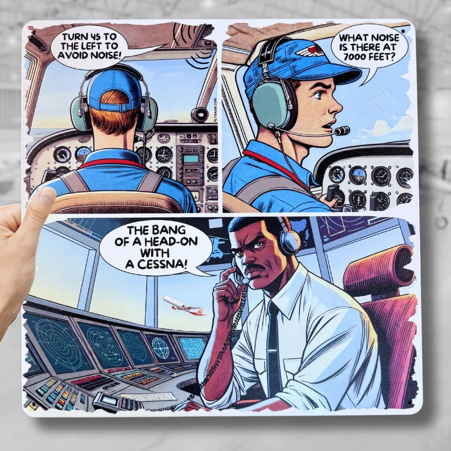 Hangar Metal Sign Set – FlyGags Aviation Comics (6 Designs, 12x12")