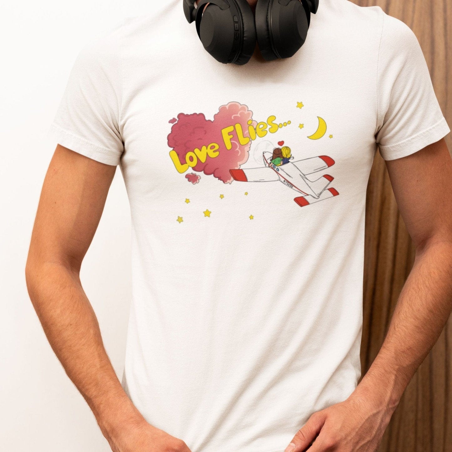 "LOVE FLIES" STD TEE THE PARODY HANGAR COLLECTION GENERAL AVIATION T-SHIRT FOR PILOT S / White PILOT GIFT