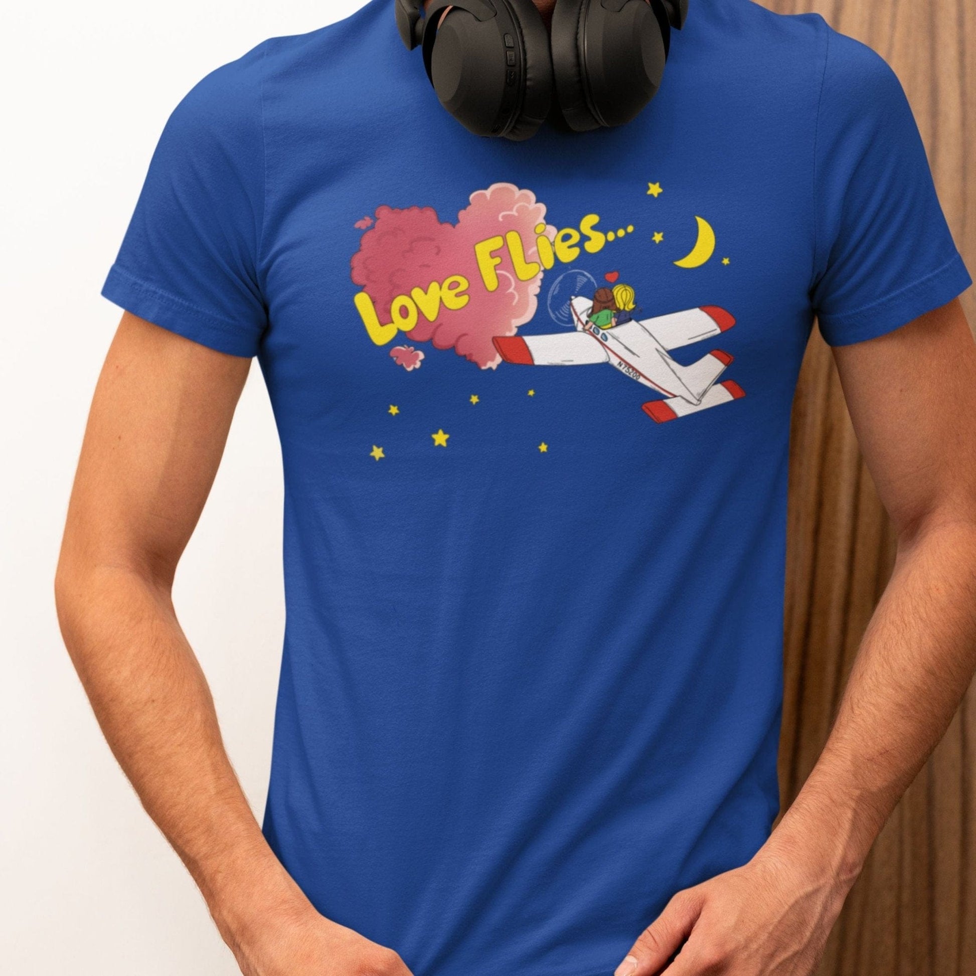 "LOVE FLIES" STD TEE THE PARODY HANGAR COLLECTION GENERAL AVIATION T-SHIRT FOR PILOT S / Blue PILOT GIFT