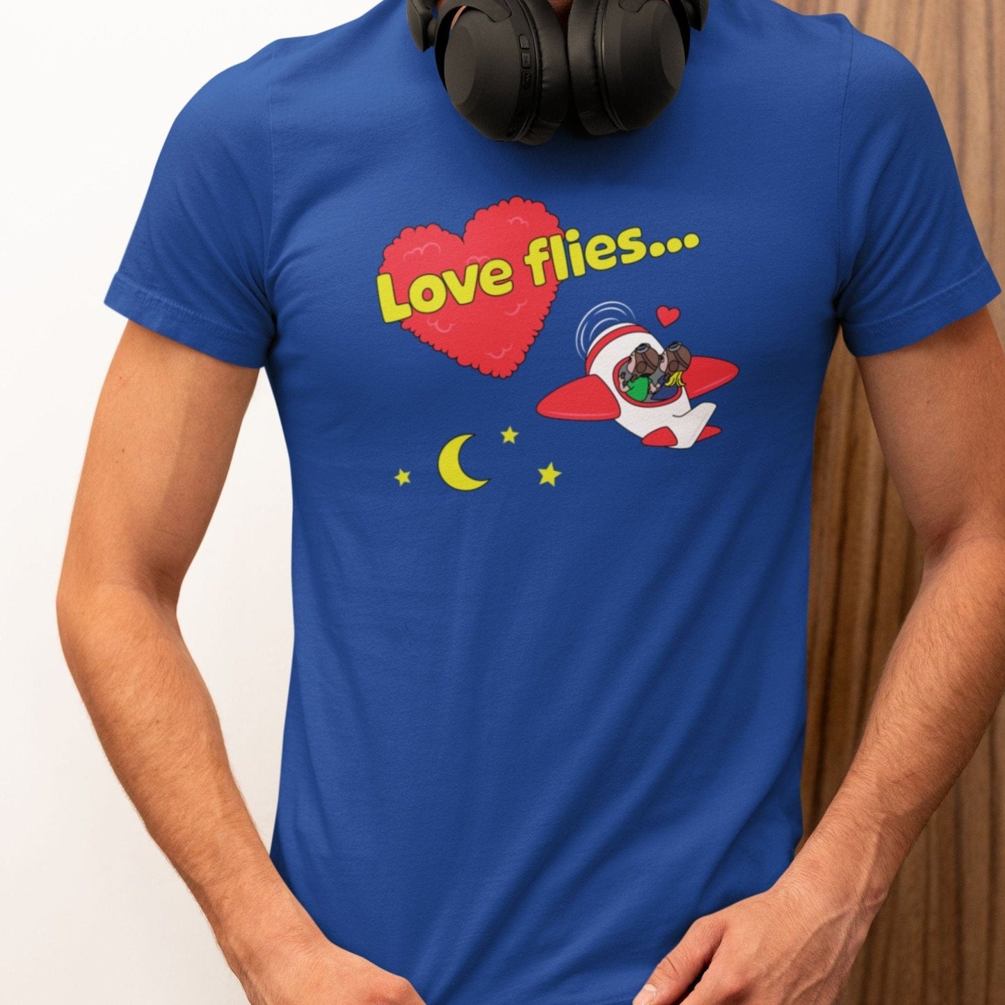 "LOVE FLIES" Ver.2 STD TEE THE PARODY HANGAR COLLECTION GENERAL AVIATION T-SHIRT FOR PILOT S / Blue PILOT GIFT